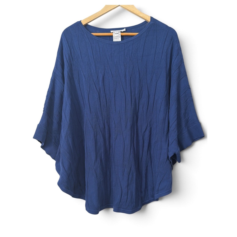 CHICOS X/XL  Blue Knit Poncho Sweater Plus Size Chevron Jacquard Dolman Sleeve
